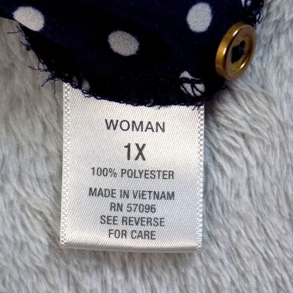 Dressbarn Top 1X Navy White Polka Dot Office Semi Sheer (BUNDLE PRICE $5) - Picture 5 of 5